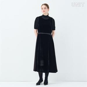 [유닛] 블랙 새틴 벨벳 에이라인 스타티스 원피스 UFKWOP371N-08