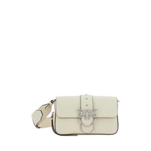 PINKO Love One Mini White Crossbody Bag with Love Birds Buckle and Adjustable Shoulder Strap in Leather Woman 105345A2JGZ14E