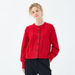 울 블렌드 케이블 캐모마일 가디건 (UFKKCA45HN-RED)
