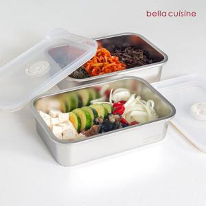 벨라쿠진 1000ml 스텐 직사각 밀폐용기 냉장 냉동 반찬통 밧드 2p 세트