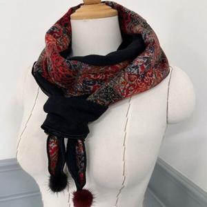 [애슬릿][애슬릿]플라워 배색 밍크 볼 엄마 할머니 쁘띠 머플러