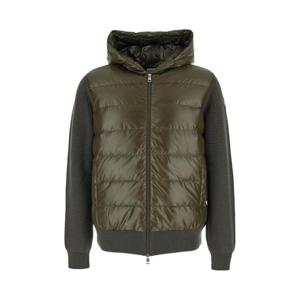 MONCLER Green Down Filled Cardigan with Fixed Hood and Logo Patch on the Sleeve in Tech Fabric Man 9B00041M1131824