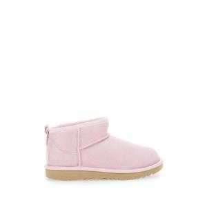 UGG KIDS Classic Ultra Mini Pink Ankle Boots with Shearling Lining in Leather Girl 1171291KRBNC