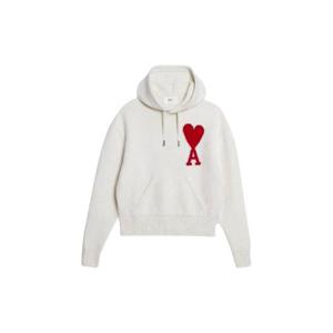 아미 빅 하트 로고 인타르시아 후드 오프 화이트 레드 UKS802-KN0018-154
