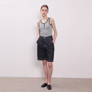 [UNIT]슬럽 데님 원턱 하프 팬츠 [UFJWBP281N]
