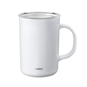 HARIO (하리오) 세라믹 코팅 진공 이중 보온 머그 화이트 470ml 뚜껑 포함 CMG-470-W