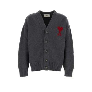 AMI Dark grey wool cardigan UKC367018 084