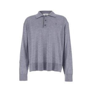 AMI PARIS Grey Polo Shirt with Classic Collar and ADC Embroidery on the Front in Wool and Silk Blend Man HPL406KN0066050