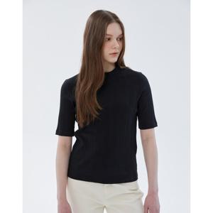 헤지스 여성 24SS 클리어런스블랙 골지 반하이넥 5부소매 티셔츠 HSTS4B224BK