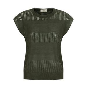 [샵앤]믹스 시스루 여성 라운드 슬리브리스 나시 니트 티셔츠 BOM-WKN-12092-카키