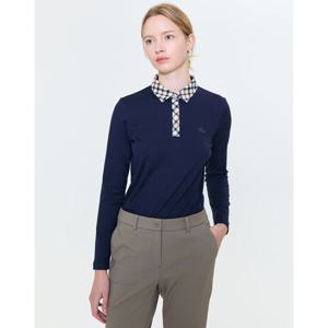 닥스 골프 여성 24FW 스테디셀러체크 카라 레터링 긴팔폴로티셔츠 (NAVY) WNTS4D750N3