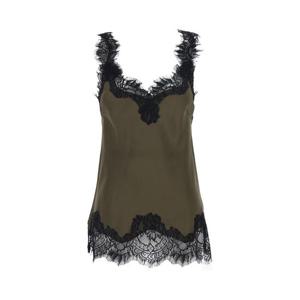 GOLD HAWK Megan Green Sleeveless Top with Lace Details in Silk Woman GH1060T59
