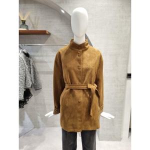 페이지플린  (F5CJK502) 하이넥 벨티드 스웨이드 하프코트