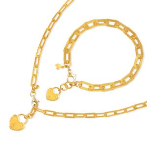 여자 순금 목걸이 팔찌 세트 22.5g [볼드 자물쇠하트 클립] 체인