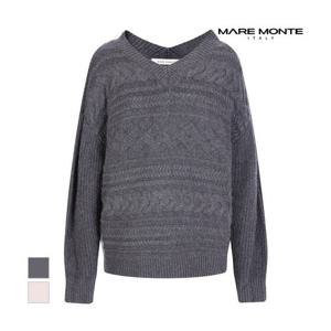 [마레몬떼][마레몬떼] 꽈배기 짜임 브이넥 니트_M21OMKT60P0