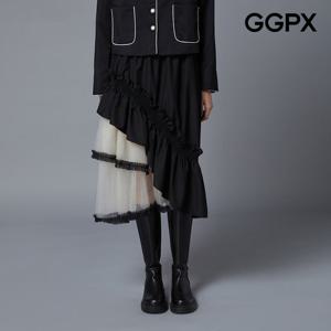 [지지피엑스]언발 시스루 배색 레이스 스커트 (GO9SK014F)