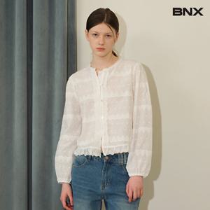 [비엔엑스]여성 펀칭 레이스 노카라 긴팔 셔츠 (BX1BL001L0)