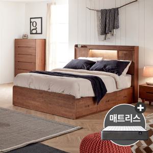 [비밀] 핀란디아 오로라 월넛 원목 도어형 Q침대-서랍형+드림온21매트
