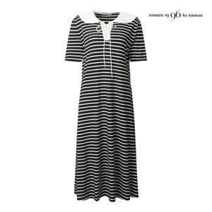 [나인식스뉴욕]아일렛 둥근 카라 스트라이프 러플 원피스 (NP6OP024M0)