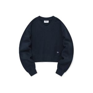 M 커버낫긴팔티 CQK CO2301CR75-NA 우먼 크롭 브이넥 맨투맨 Navy