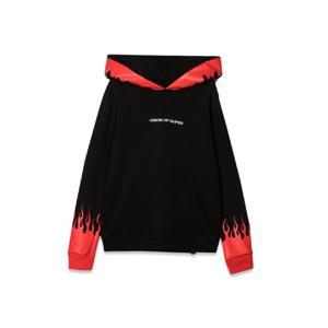 VISION OF SUPER 붉은 불꽃이 있는 검은색 후드티 VOSKB2FLREDKBLACK