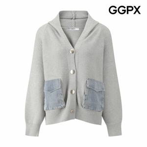 [GGPX] 데님 아웃 포켓 후드 니트 가디건 (GPAKG009F)