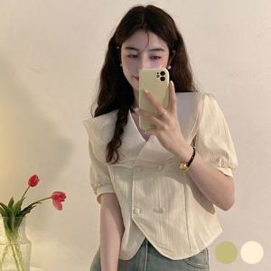 이중 빅카라 레이스 쉬폰 블라우스 USD-387