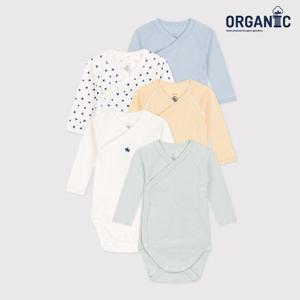 [쁘띠바또]쁘띠바또 베이비 오가닉 멀티패턴 랩바디수트 우주복 5PACK (NTF43NB63F_BU)