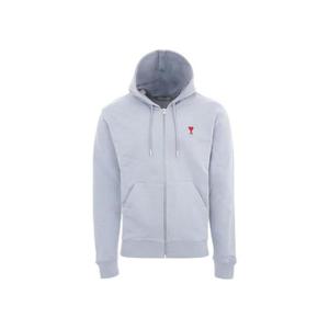 아미 스몰 하트 로고 루프백 오가닉 코튼 플리스 후드 집업 클레이 블루 USW435-730-4012