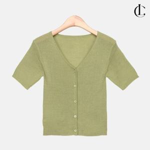 엘케이트 여성 여름반팔 가디건 무지 버튼 브이넥 골지 슬림 카디건 LNHT004