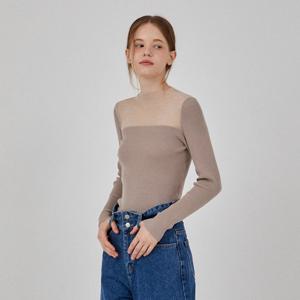 [라플리] 시스루 배색 니트 티셔츠_LKTSF124019