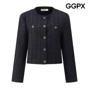 [지지피엑스]실버 버튼 트위드 노카라 자켓 GP9JK028F