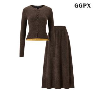 [GGPX]레이어드 가디건 밴딩 스커트 셋업 (GPDOW002D)