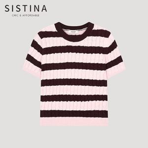 [SISTINA] 인기 스트라이프 케이블 반팔 니트_ASKPOO21720_LP
