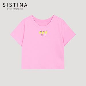 [SISTINA] 인기 코튼 로고 크롭 티셔츠_ASJTSO21010_PI