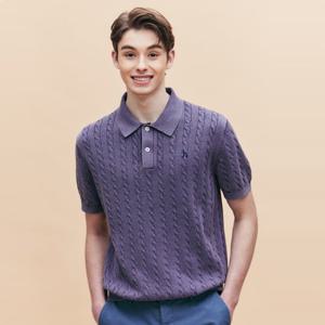 헤지스남성 가먼트다잉 케이블 반팔 니트 HZSW5B558V2