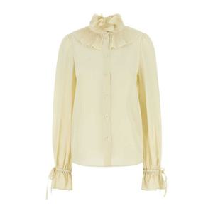 발렌티노 러플 칼라 크림 크레이프 블라우스 6B0AB7L621B P11