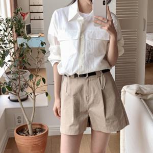 샵앤) 여성 빅포켓 카라 시스루 밑단스트링 블라우스 셔츠 SIU-WBL-4347-아이보리