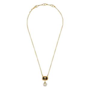 VALENTINO GARAVANI METAL OVALETTE NECKLACE WITH ENAMEL CRYSTAL AND SWAROVSKI PEARL 6W2J0X88NBSRFR