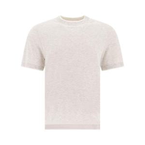 BRUNELLO CUCINELLI MW8357427CKB83 Crew neck T shirt in linen and cotton jersey with Faux Layering