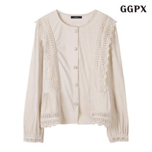 GGPX 레이스 프릴 긴팔 블라우스 (GPCBA018D)