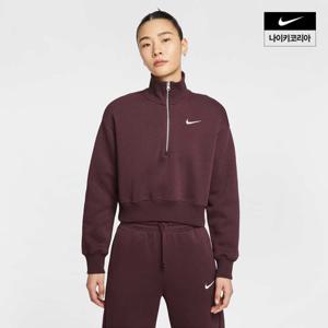 [나이키] 스포츠웨어 피닉스 플리스 여성 오버사이즈 하프집 크롭 스웻셔츠 DQ5768-652