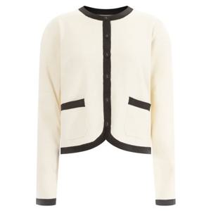 [샵앤]라인배색 여성 라운드 단추오픈 봄 간절기 캐시미어 긴팔 니트 가디건 FR.B-WCD-1759-크림