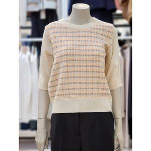 SOUP 세이브존07 트위드 7부 배색 니트 티 OA5SKT4