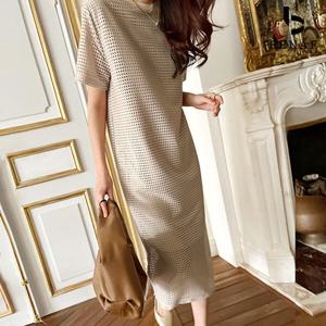 [베나프]와플 펀칭 반팔 롱원피스_BI2OP004