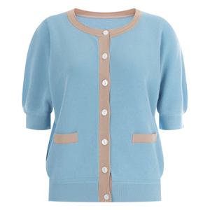 샵앤) 배색 루즈핏 여름 린넨 니트 가디건 FRB-WCD-11972-D블루