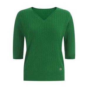 [샵앤]케이블 여성 5부 V넥 레귤러핏 여름 반팔 니트 티셔츠 FRB-WKN-11905-그린