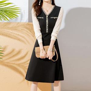 [커스텀에이블]쉬폰 소매 니트 플레어 원피스_C2303OP604A