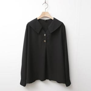 샵앤) 국산 여성 넓은 카라 단추 반오픈 정장 블라우스N REI-WBL-4134-블랙