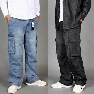 [프랭키뉴욕]남자 카고 청바지 와이드 건빵 데님팬츠 빅사이즈 절개 흑청 중청_ID289_1